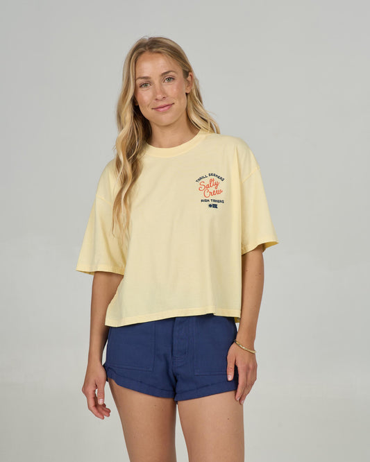 Front view of the Salty Skimmer Tee - Sunshine. 