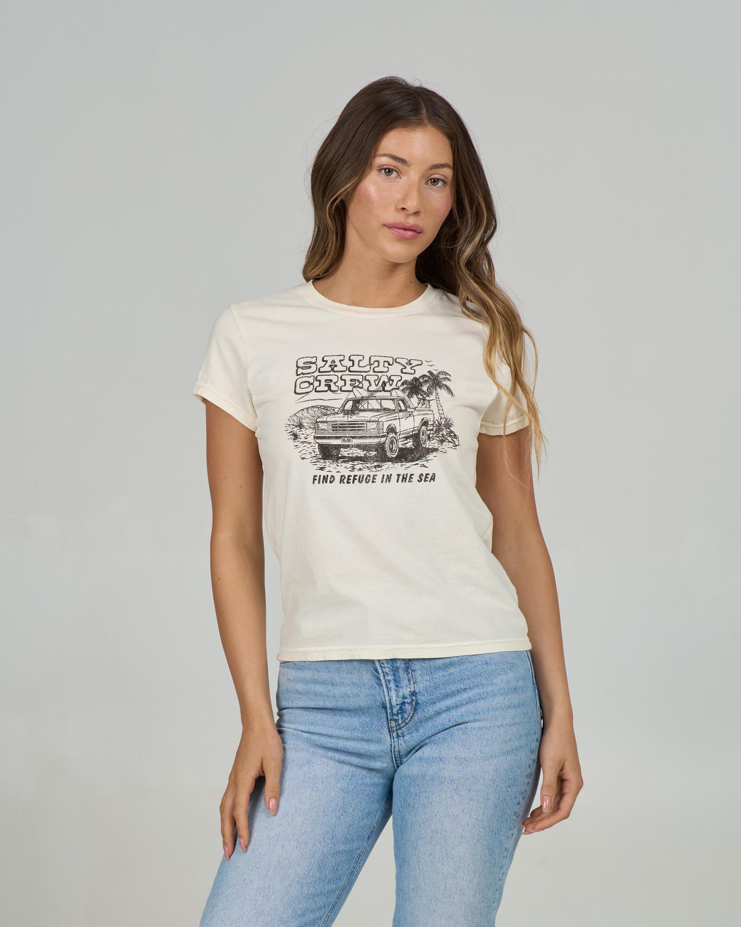 Front view of the Truck Stop Modern Tee - Off White. 