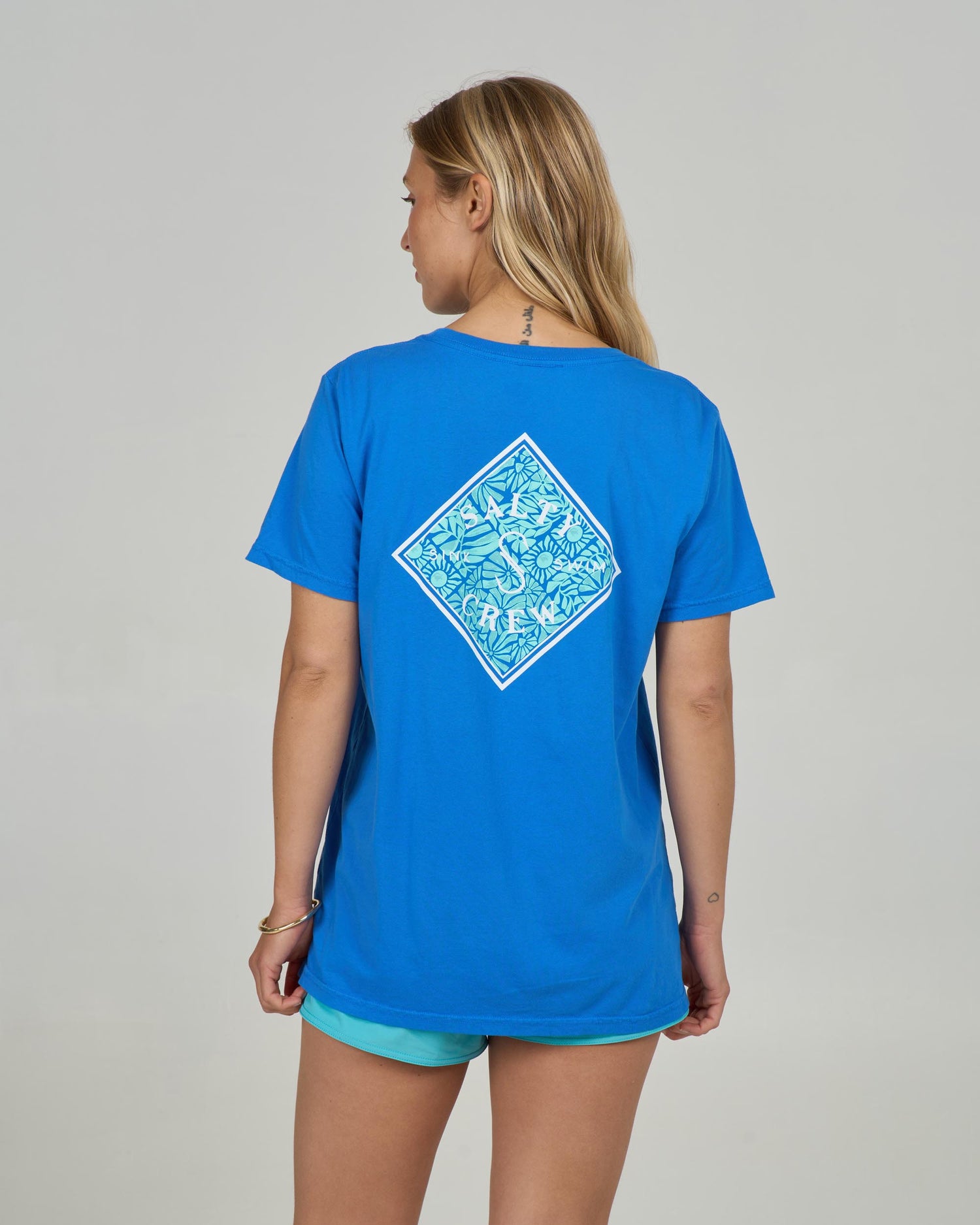 Back view of the Tippet Boyfriend Tee - Bold Blue. 