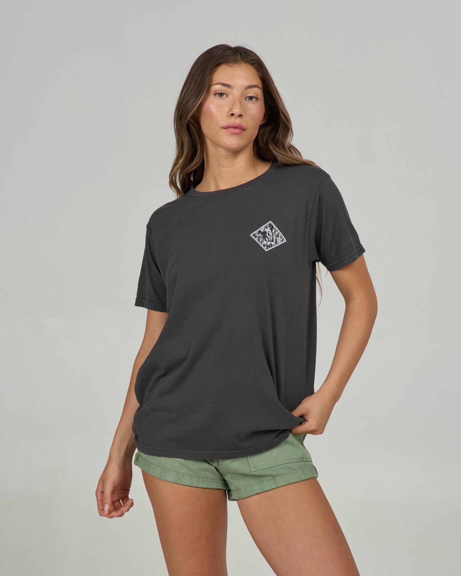 Front view of the Tippet Boyfriend Tee - Charcoal. 
