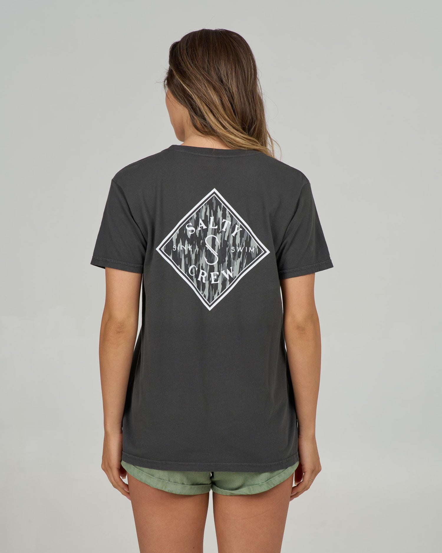 Back view of the Tippet Boyfriend Tee - Charcoal. 