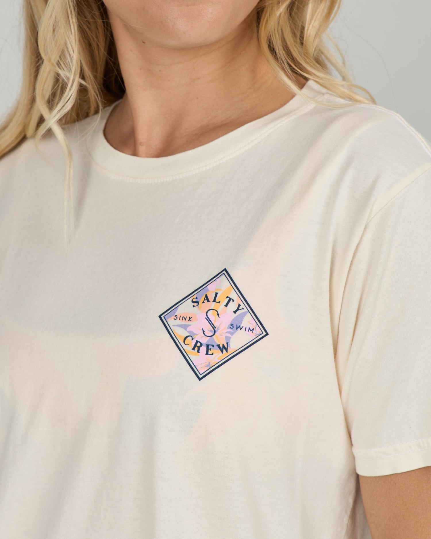 Close up front view of the Tippet Boyfriend Tee - Off White. 