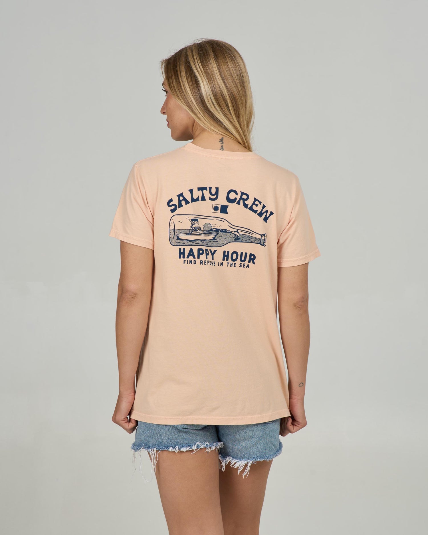 Back view of the Happy Hour B.F. Tee - Apricot. 