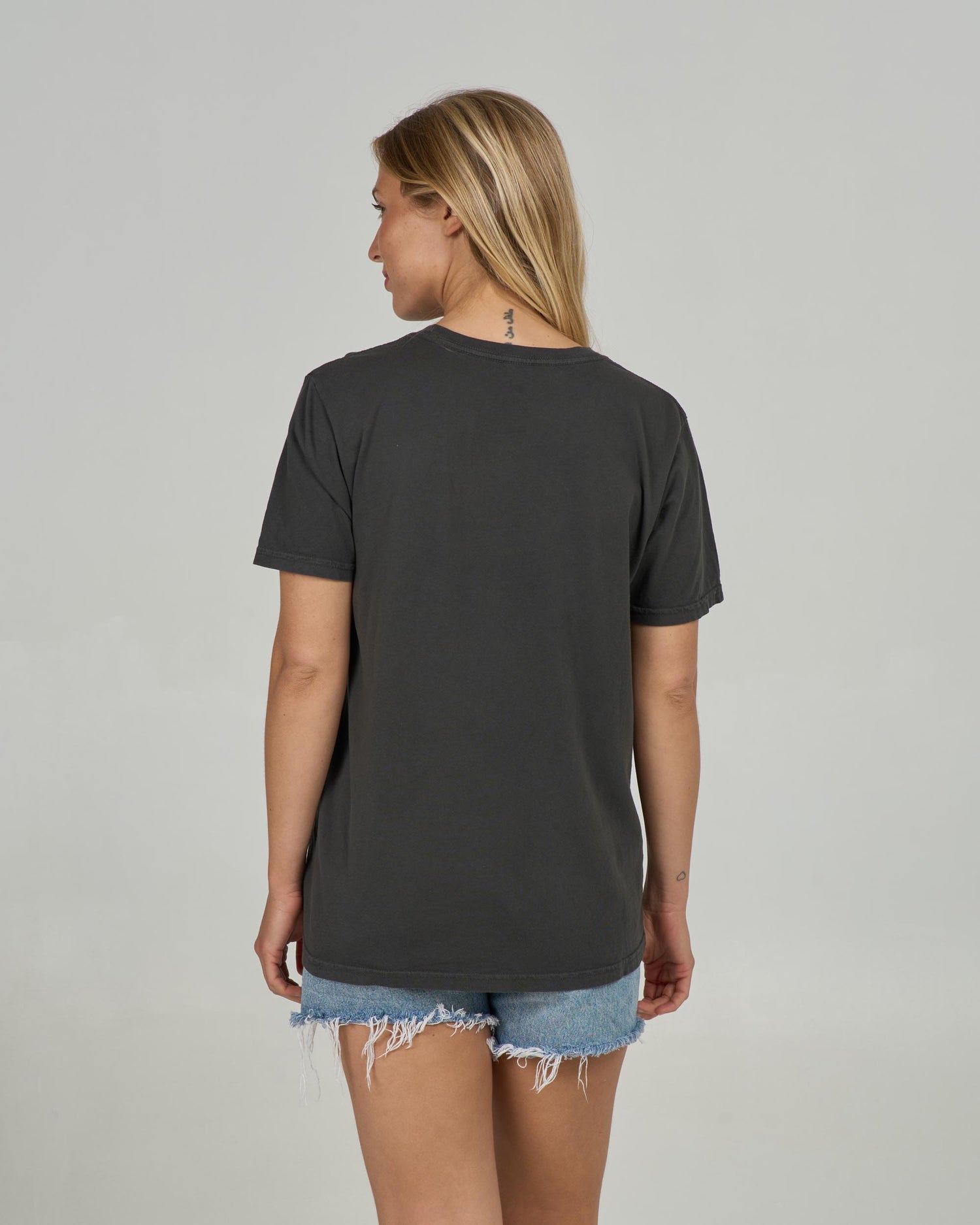 Back view of the Vacation Boyfriend Tee - Charcoal. 