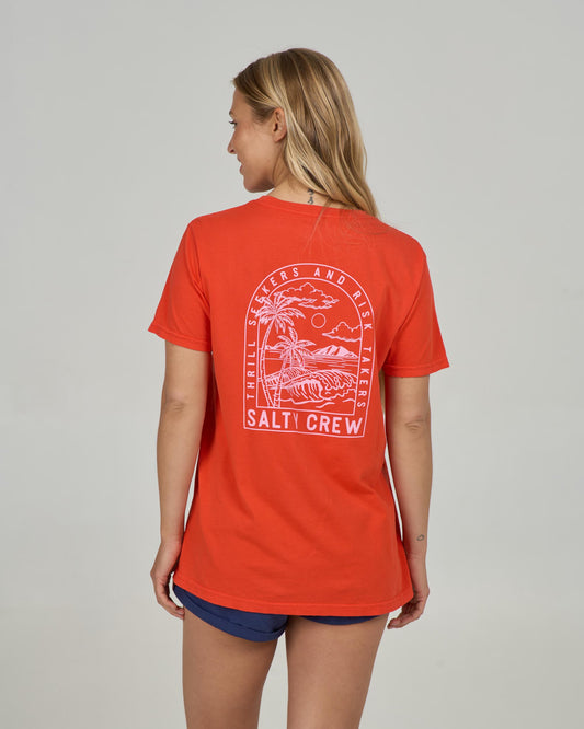 Back view of the Archway Boyfriend Tee - Chili Pepper.