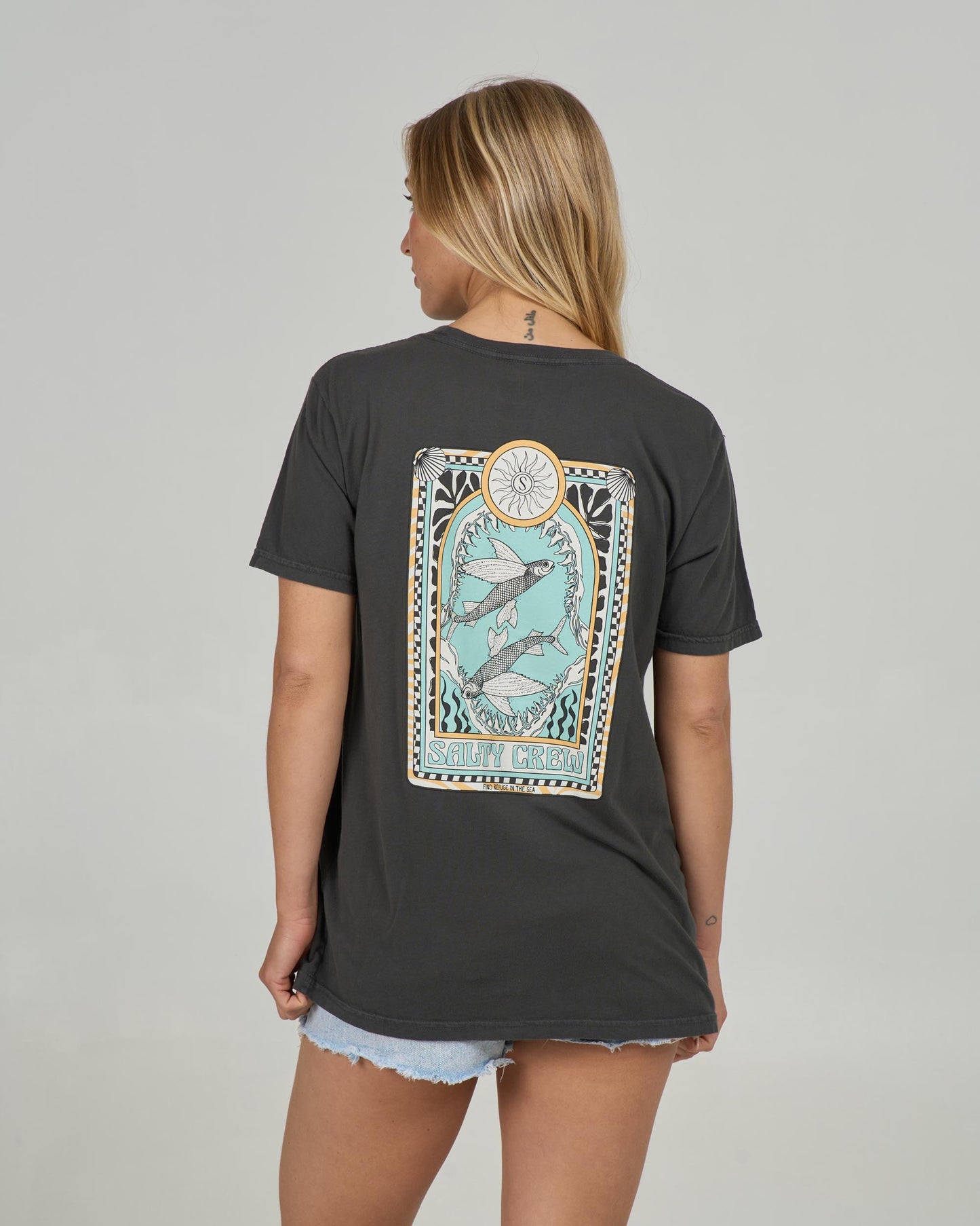 Back view of the Zodiac Boyfriend Tee - Charcoal. 