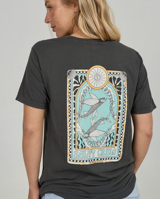 Close up back view of the Zodiac Boyfriend Tee - Charcoal. 