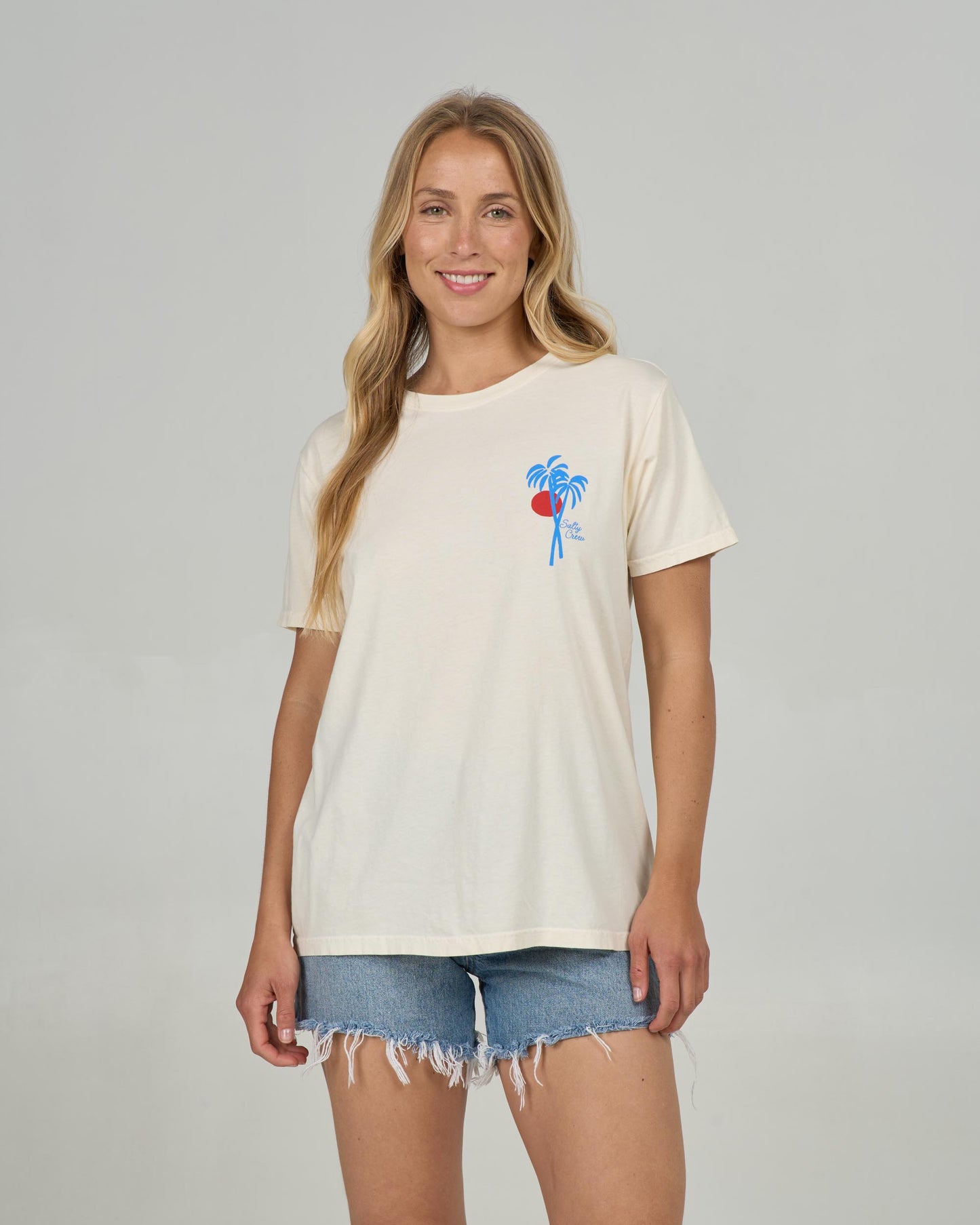 Front view of the Geo Palm Boyfriend Tee - Off White. 