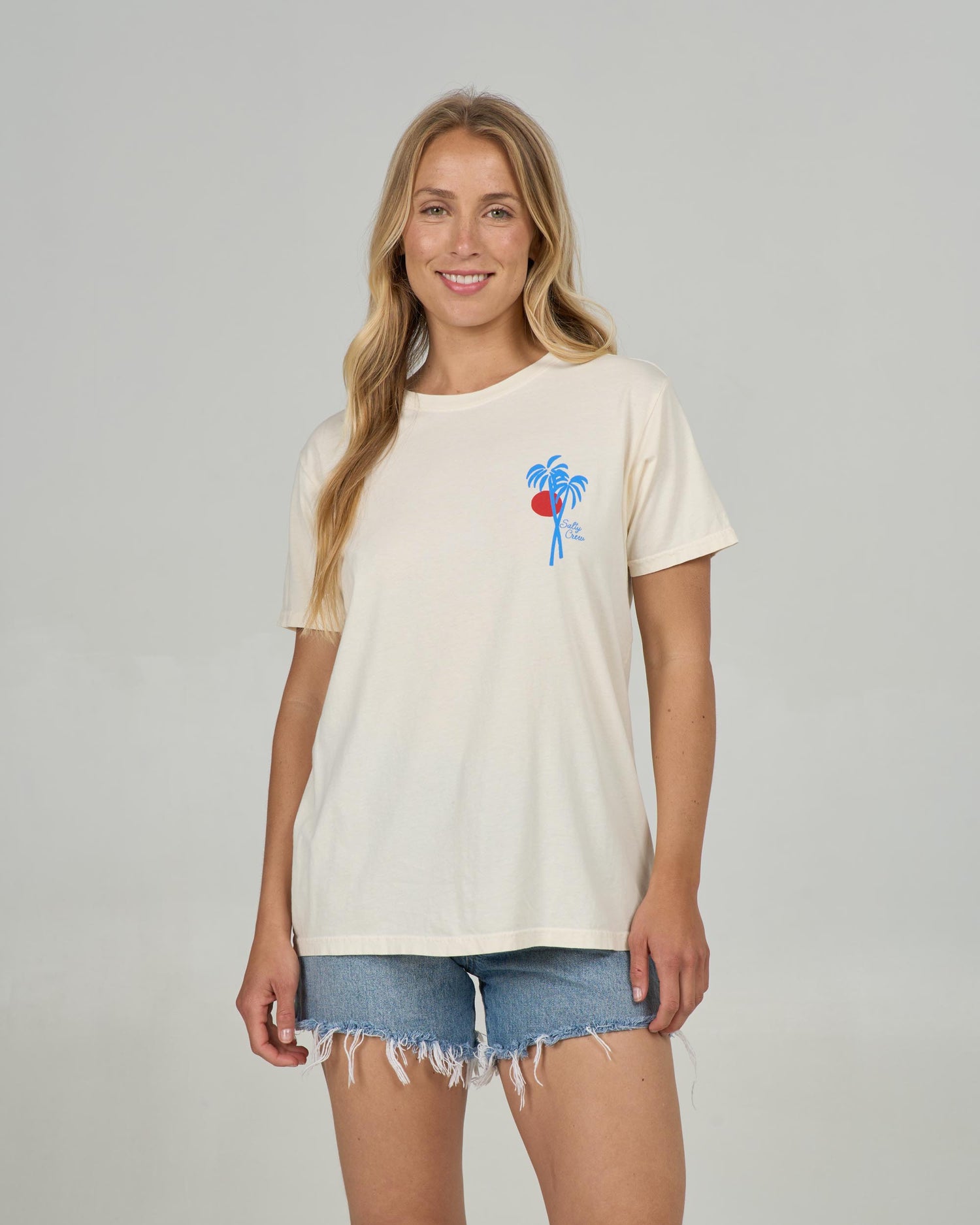 Front view of the Geo Palm Boyfriend Tee - Off White. 