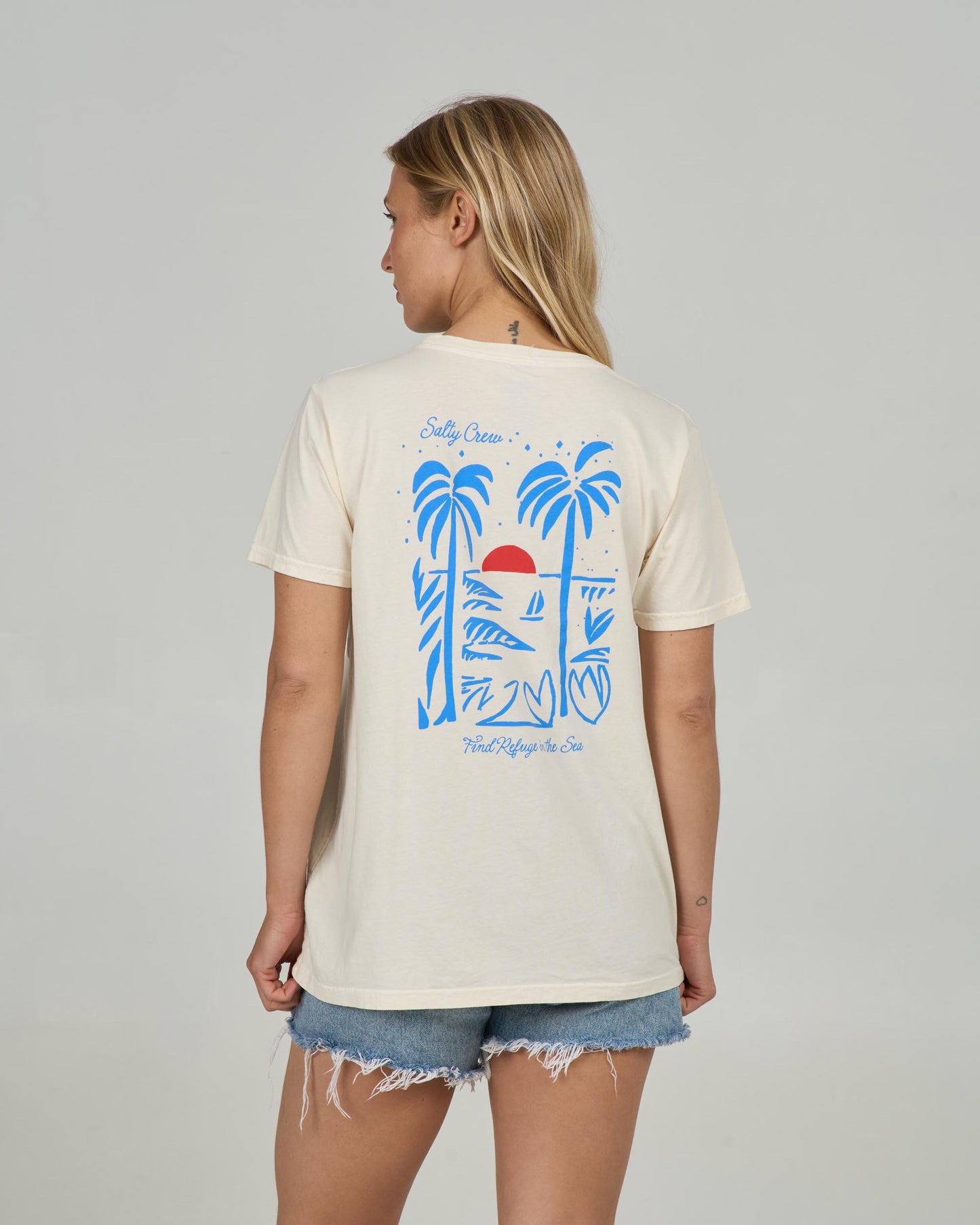 Back view of the Geo Palm Boyfriend Tee - Off White. 