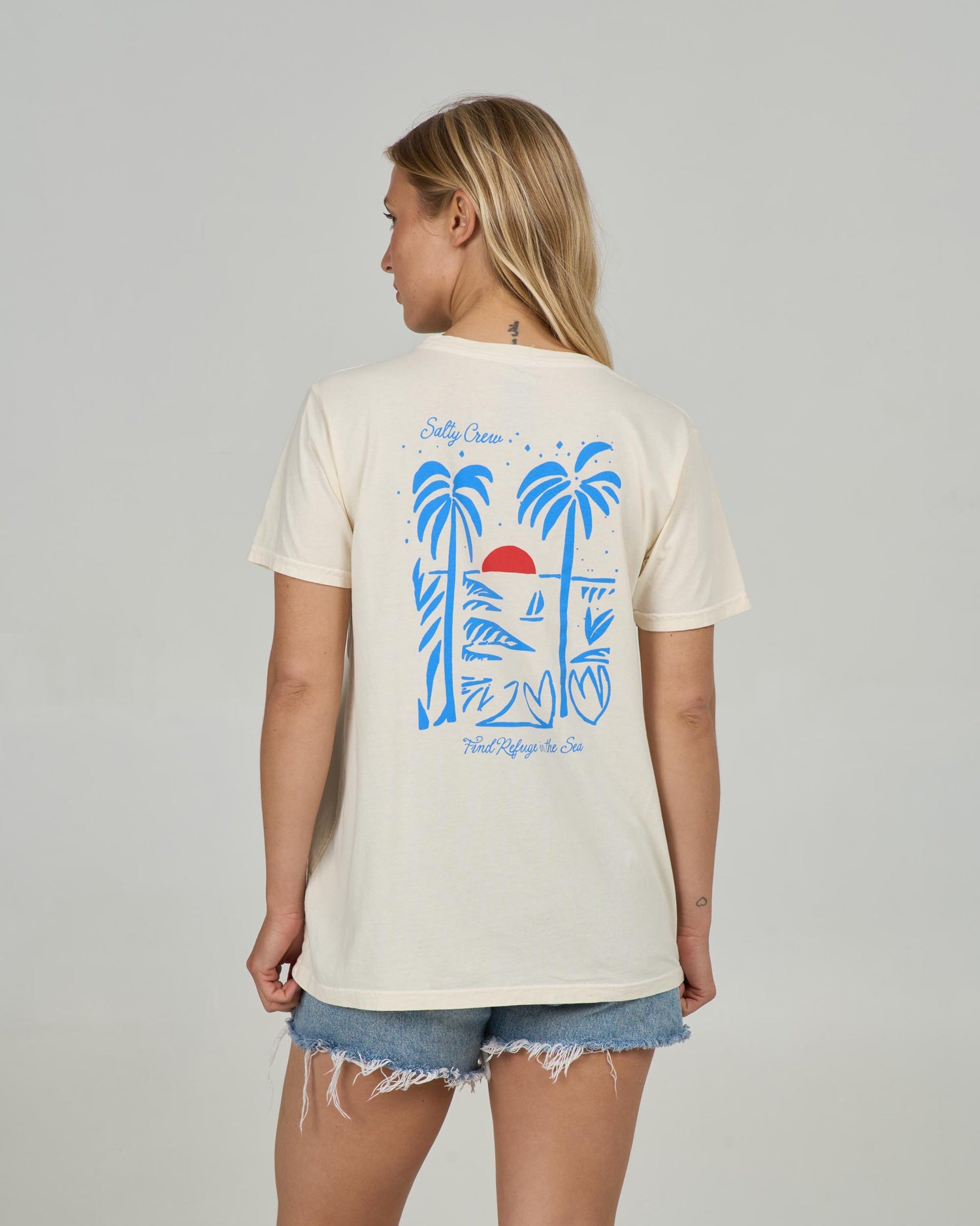 Back view of the Geo Palm Boyfriend Tee - Off White. 