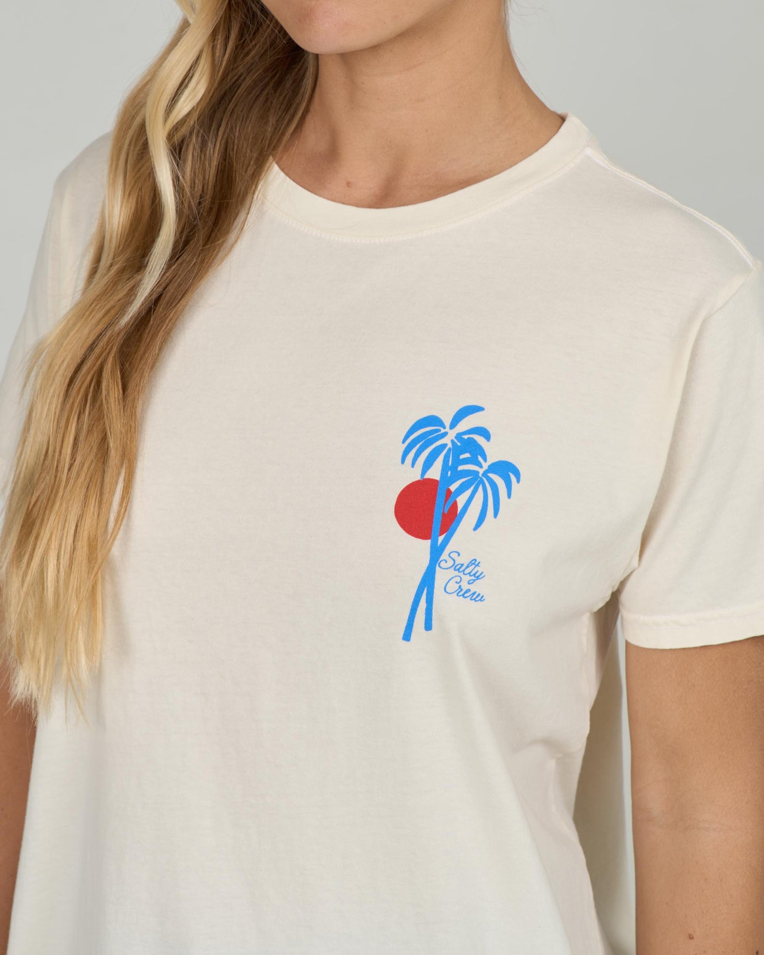 Close up front view of the Geo Palm Boyfriend Tee - Off White. 