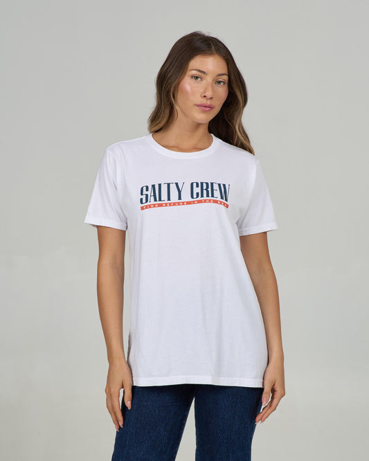Front view of the Marlin Paradise Boyfriend Tee - White.
