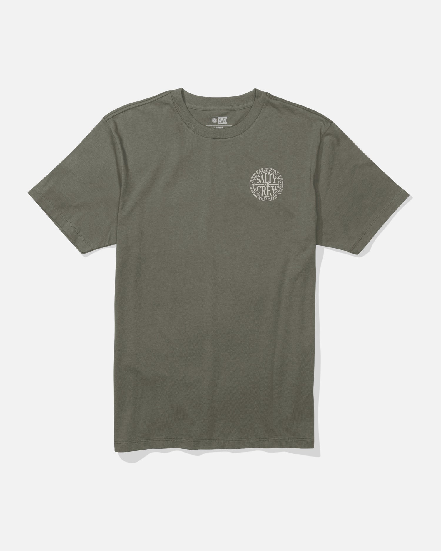 Front view of the Global Tee - Dusty Olive. 