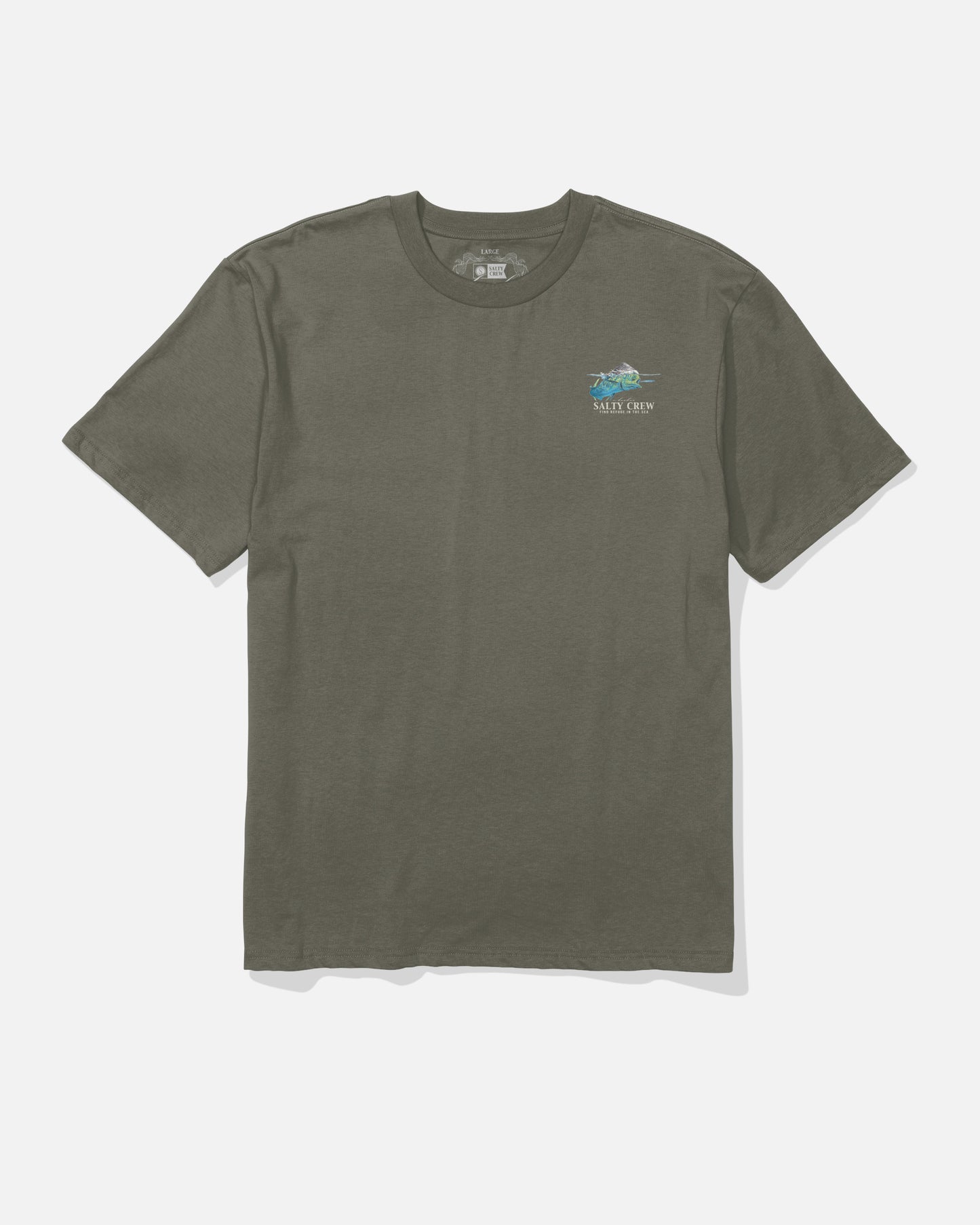 Front view of the Mahi Surface Classic Tee - Dusty Olive. 