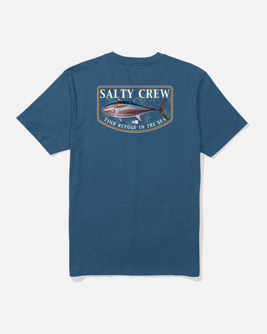 Back view of the Big Blue Fill Crew Tee - Cast Blue. 