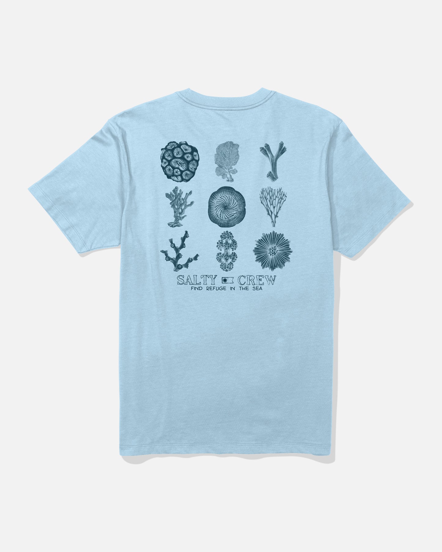 Back view of the Coral Head Tee - Clear Sky. 