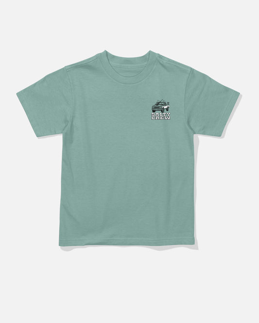Front view of the Truck Stop Toddler Tee - Mackerel. 