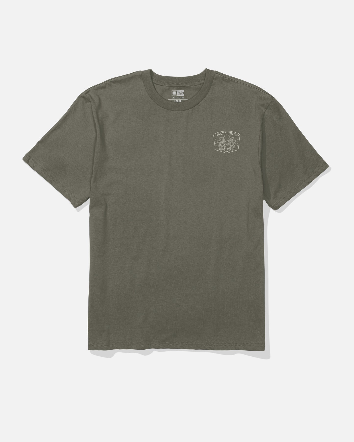 Front view of the Tako Club Classic Tee - Dusty Olive. 