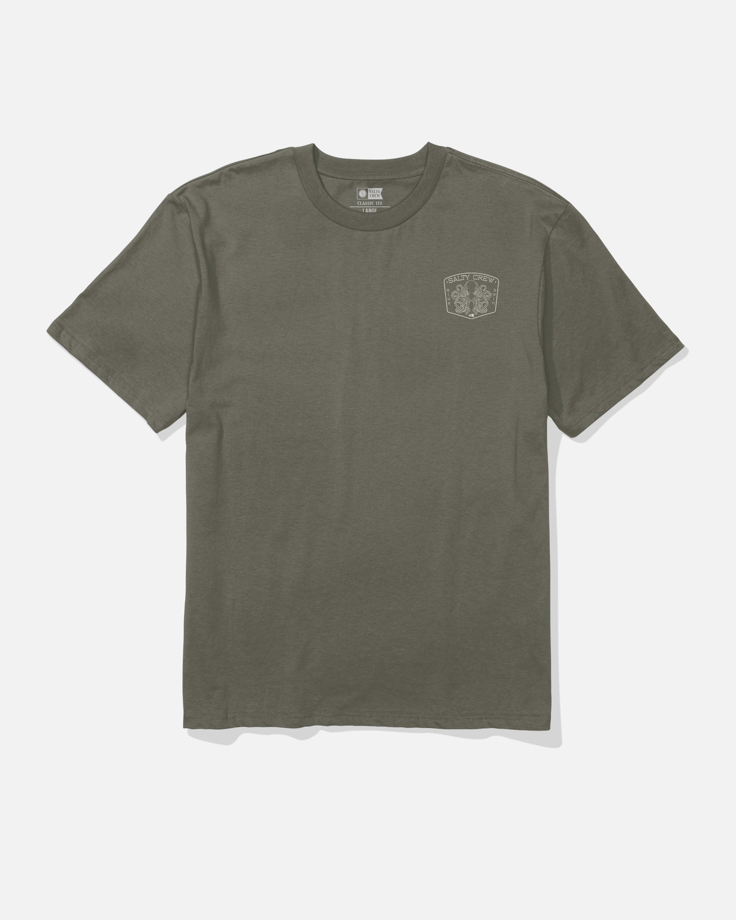 Front view of the Tako Club Classic Tee - Dusty Olive. 