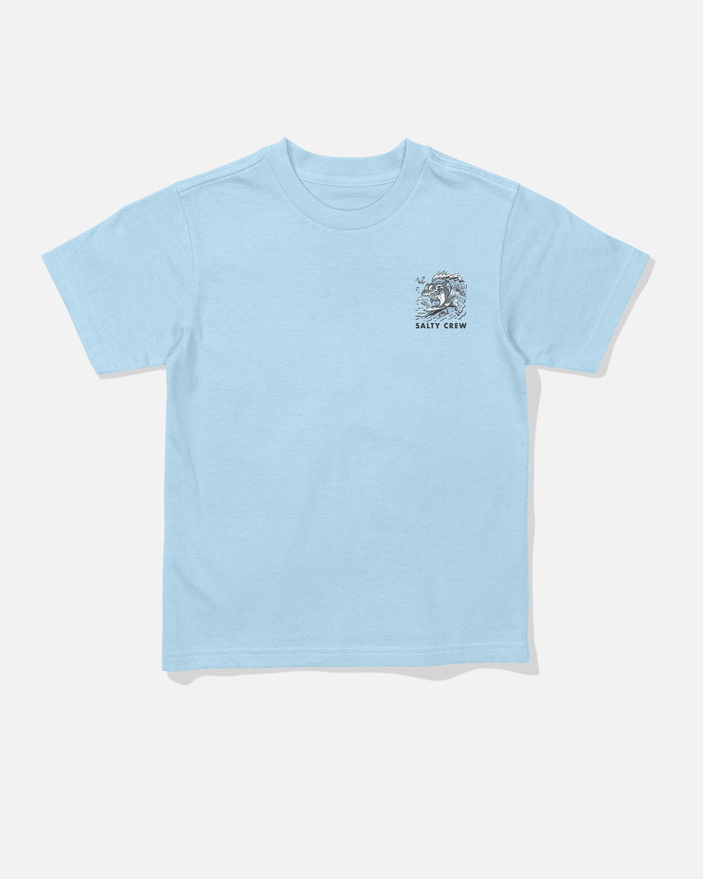 Front view of the Surf Shark Toddler Tee - Clear Sky. 