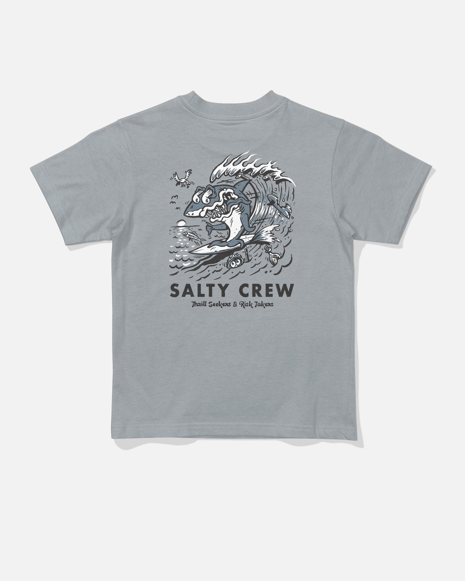 Back view of the Surf Shark Toddler Tee - Quarry. 