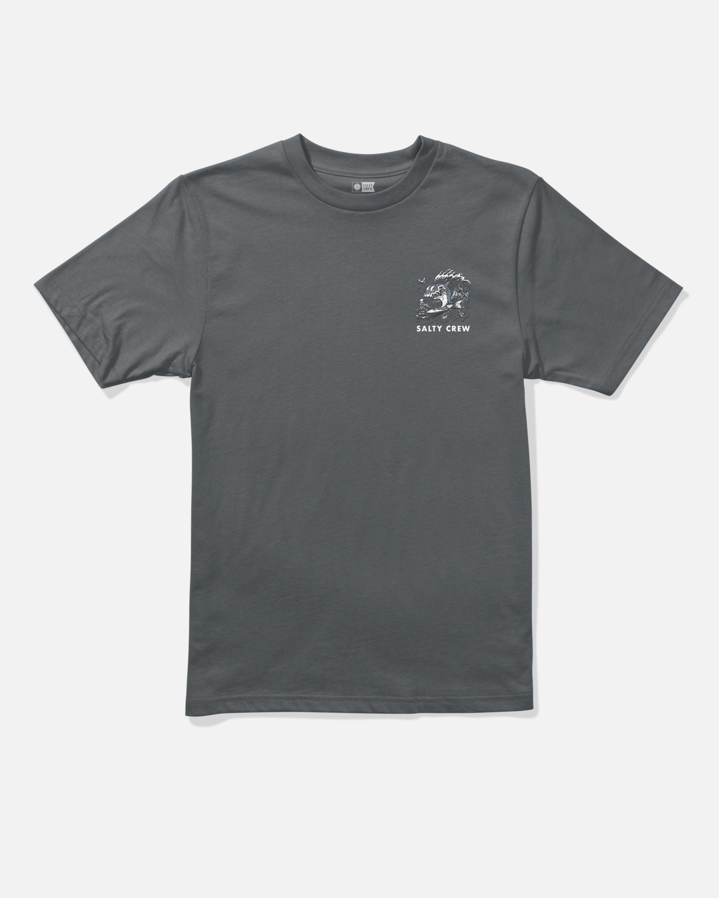 Front view of the Surf Shark Boys Tee - Charcoal. 