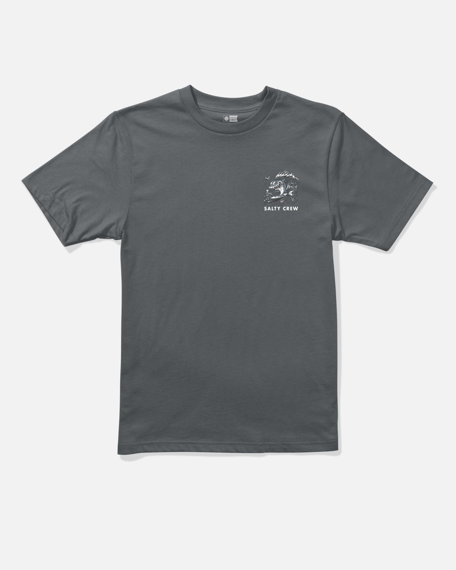 Front view of the Surf Shark Boys Tee - Charcoal. 