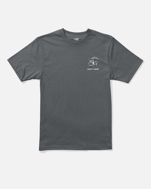 Front view of the Surf Shark Boys Tee - Charcoal. 
