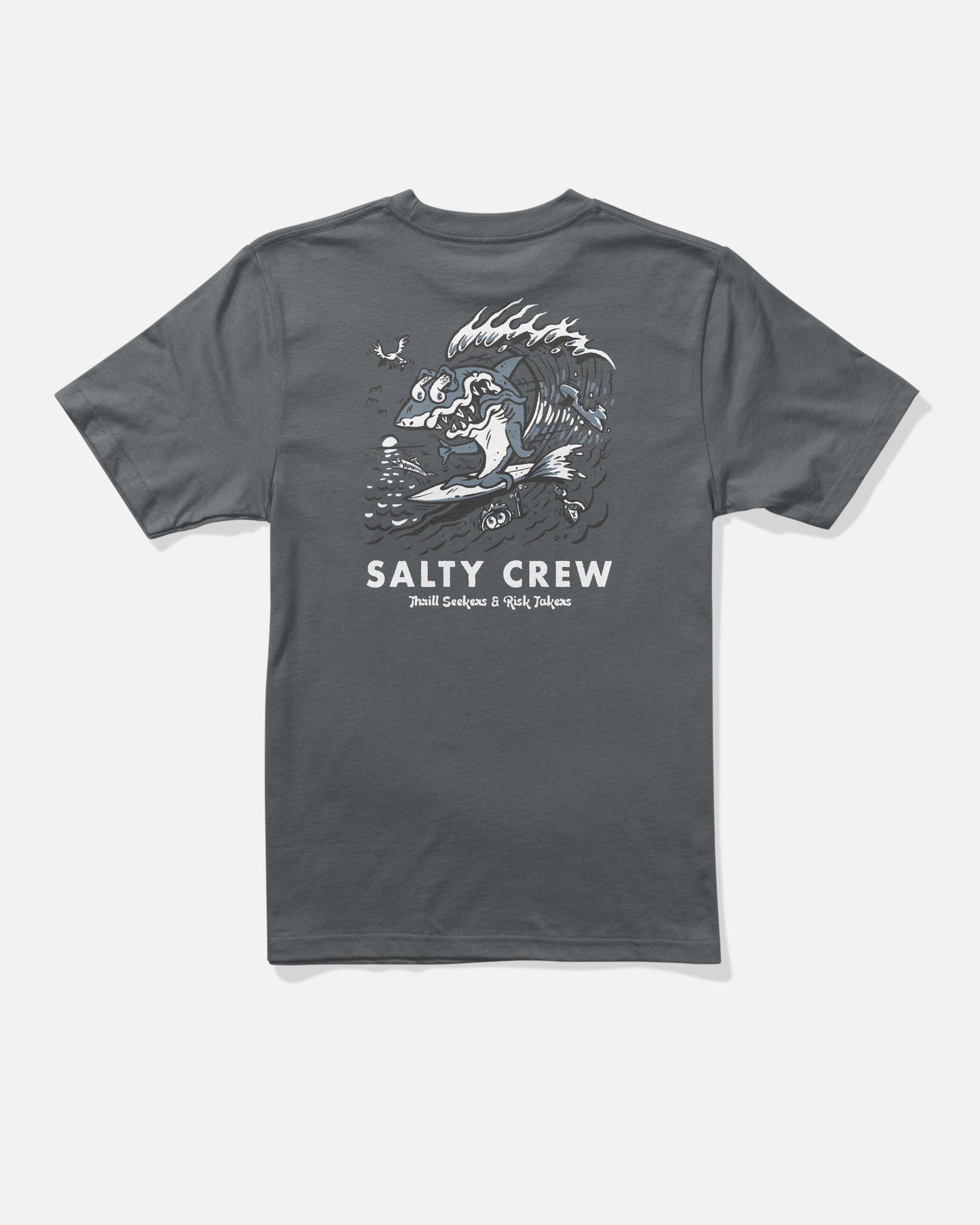 Back view of the Surf Shark Boys Tee - Charcoal. 