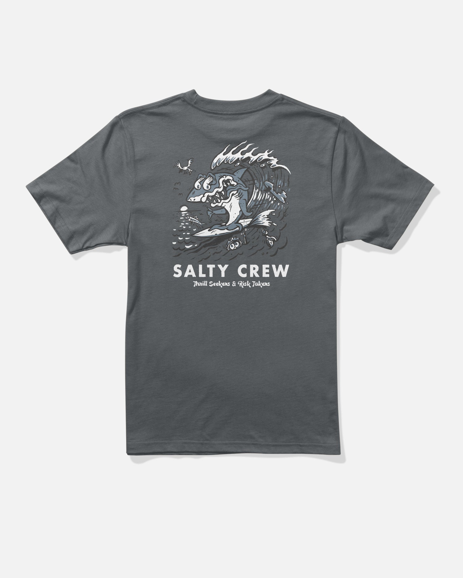 Back view of the Surf Shark Boys Tee - Charcoal. 