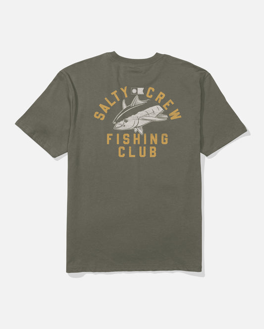 Back view of the Fish Club Classic Tee - Dusty Olive. 