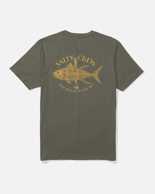 Back view of the Omakase Tee - Dusty Olive. 