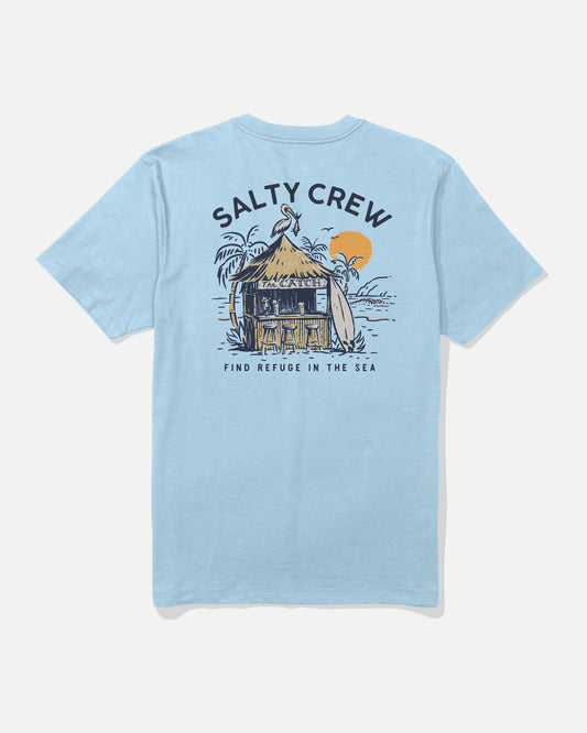 Back view of The Catch Tee - Clear Sky. 