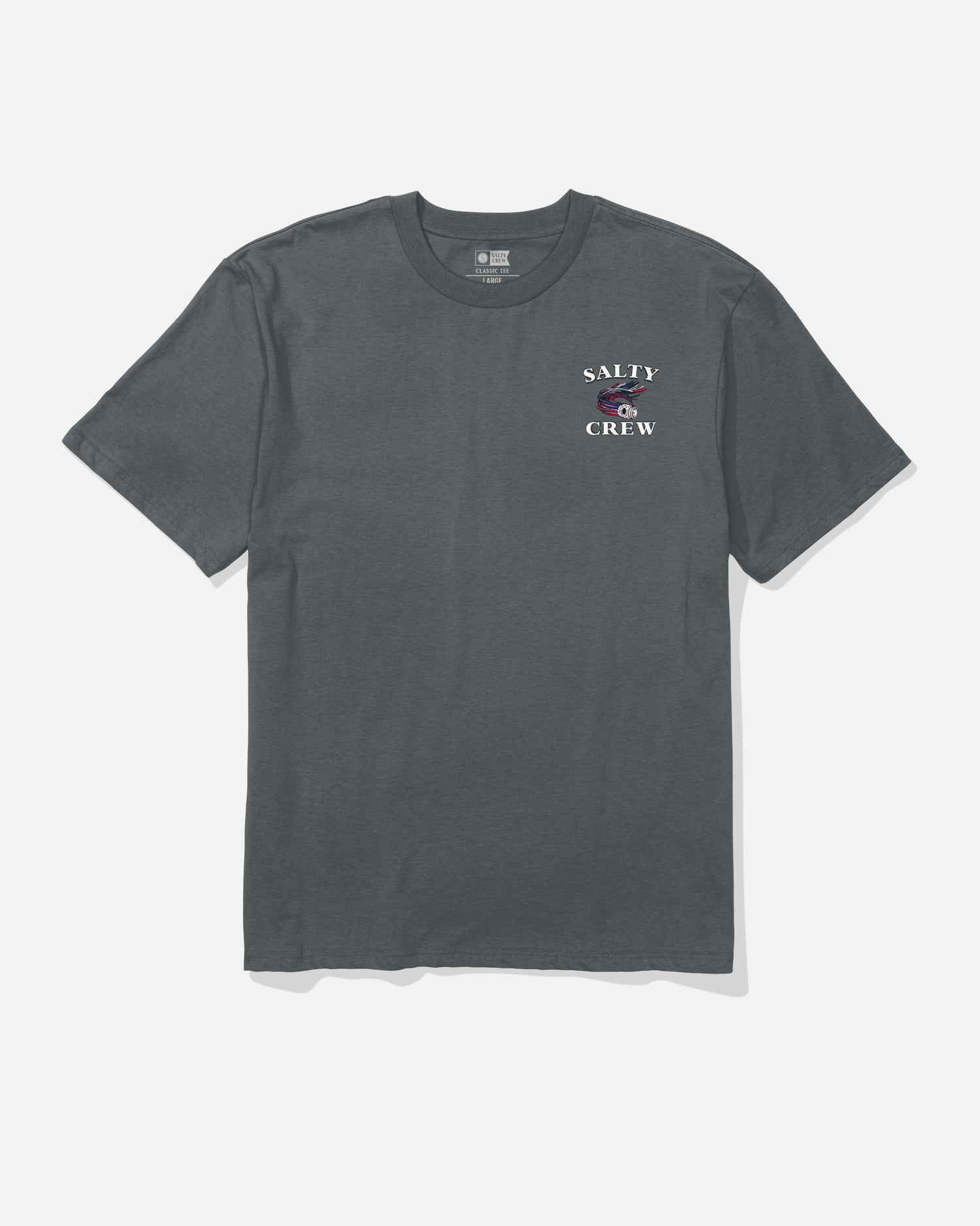 Front view of the America Lure Tee - Charcoal. 