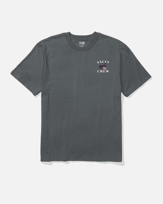 Front view of the America Lure Tee - Charcoal. 