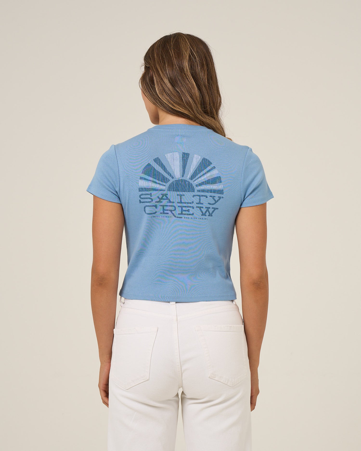 Back view of the Sunshine Baby Tee - Ash Blue. 