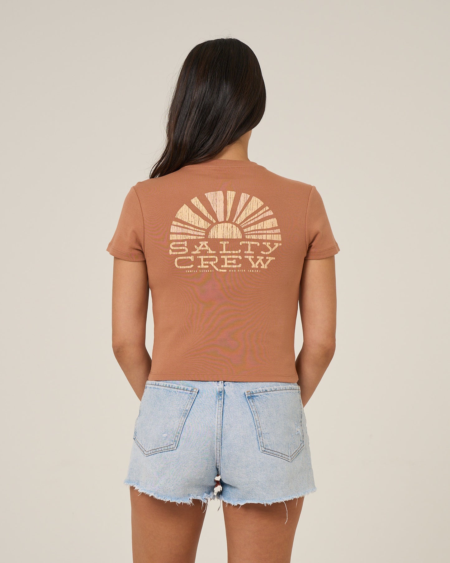 Back view of the Sunshine Baby Tee - Mocha. 