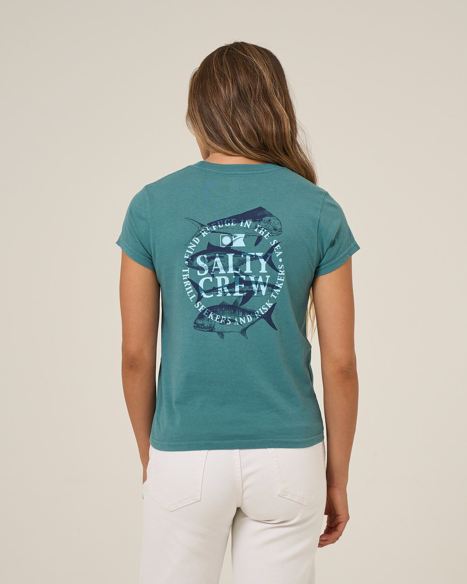 Back view of the Overlay Modern Tee - Teal. 