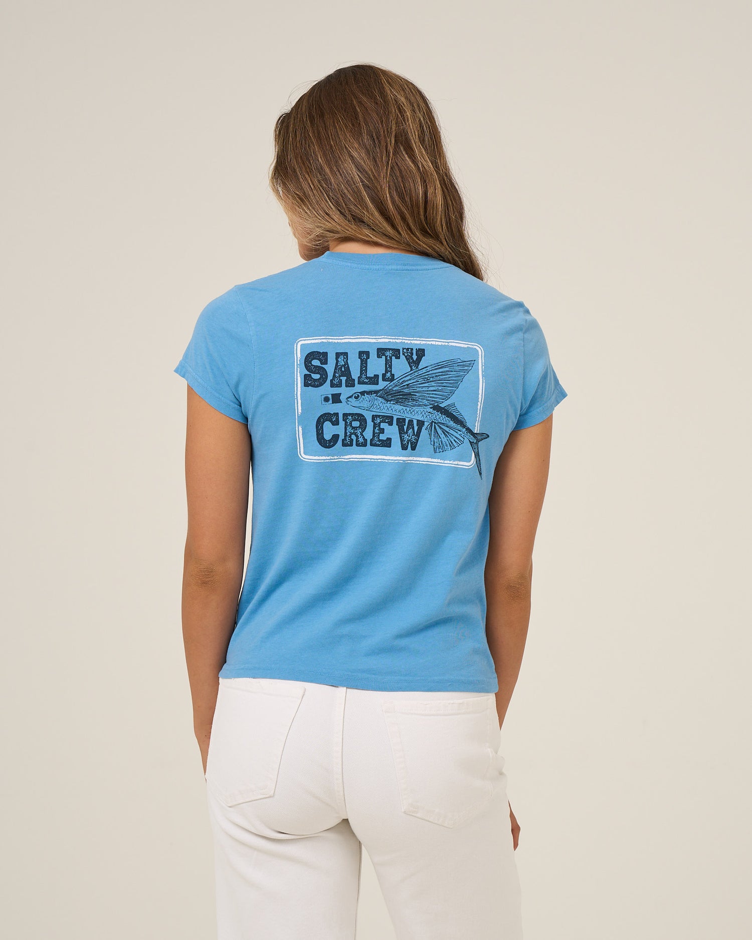 Back view of the Flyer Modern Tee - Ash Blue. 