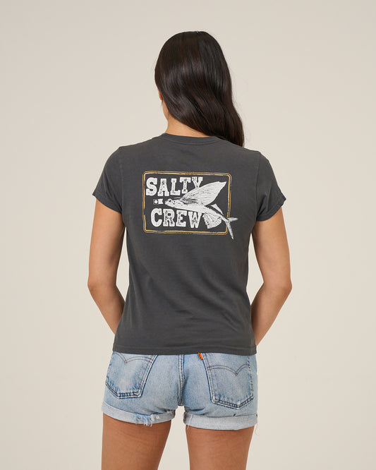 Back view of the Flyer Modern Tee - Charcoal. 
