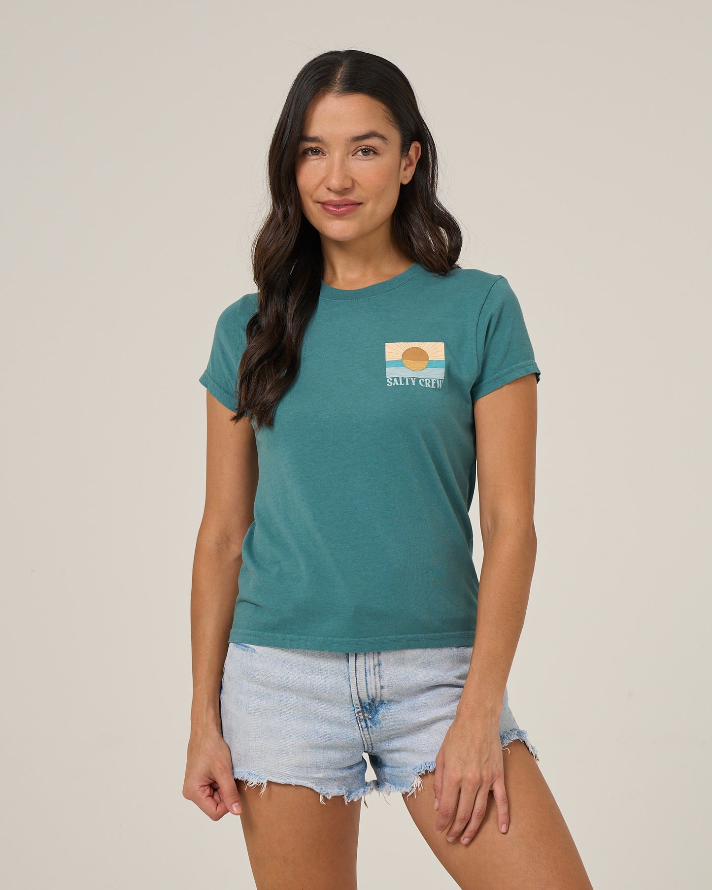 Front view of the Retro Wave Modern Tee - Teal. 