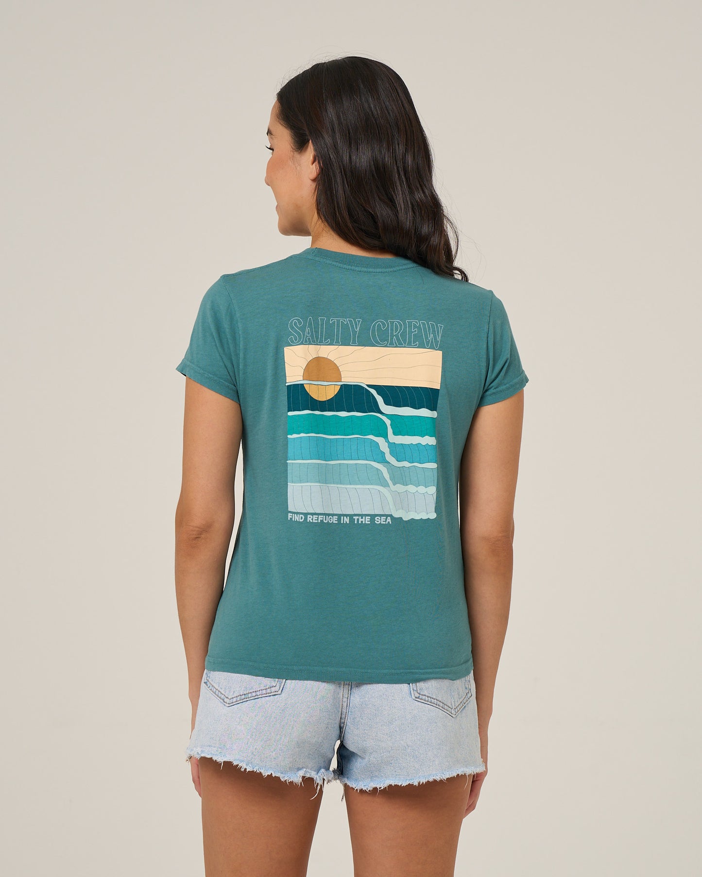 Back view of the Retro Wave Modern Tee - Teal. 