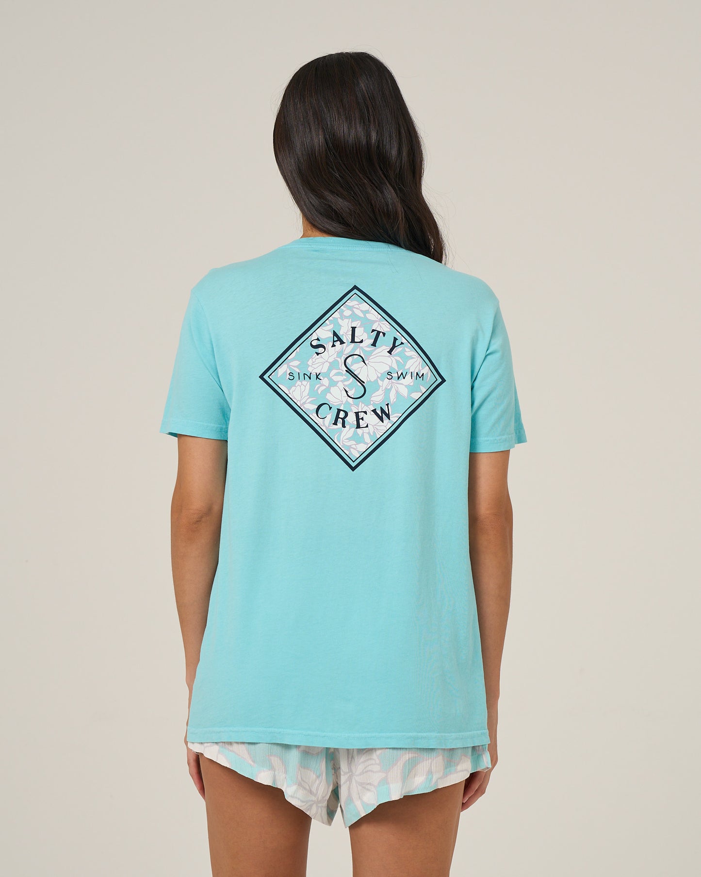 Back view of the Tippet Boyfriend Tee - Aquamarine. 