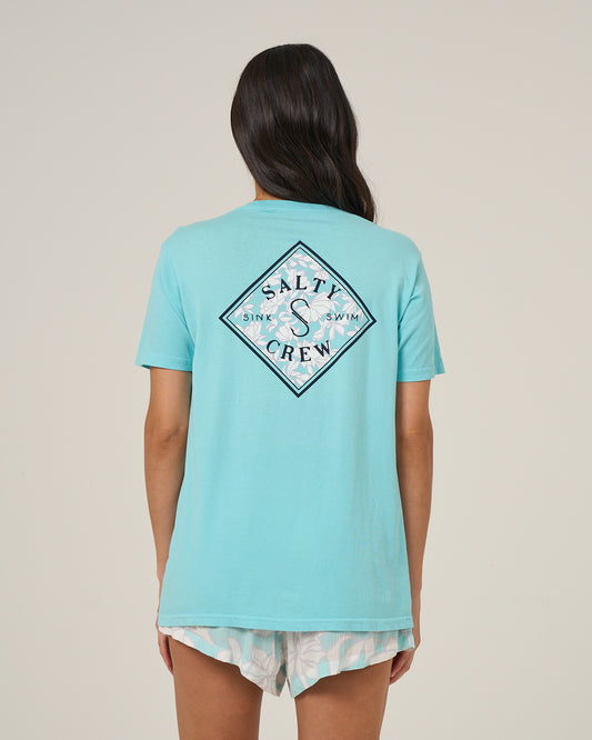 Back view of the Tippet Boyfriend Tee - Aquamarine. 