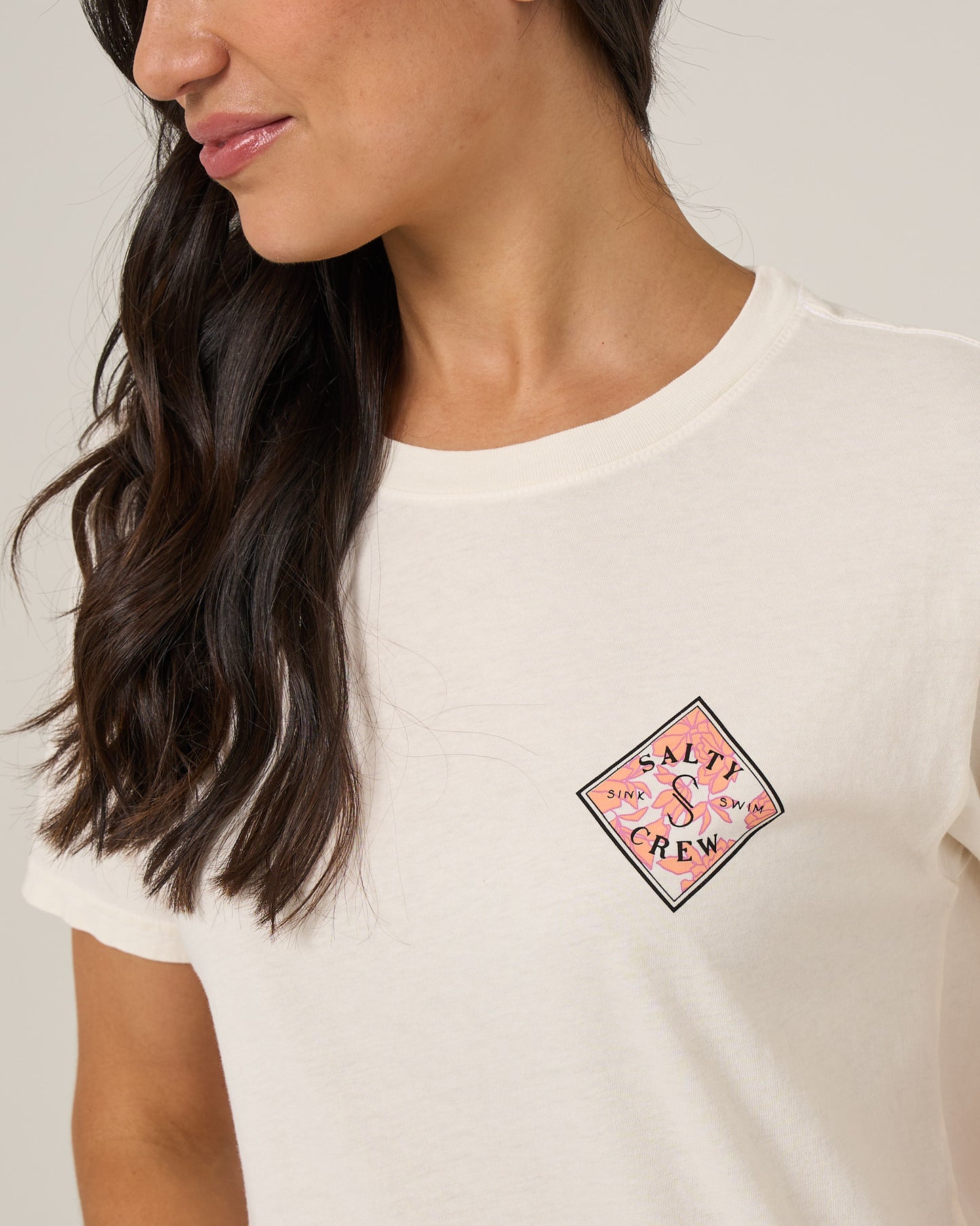 Close up front view of the Tippet Boyfriend Tee - Off White. 