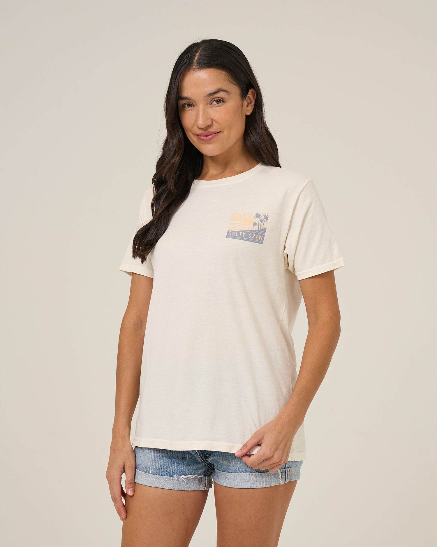 Front view of the Rise And Smile Boyfriend Tee - Off White. 