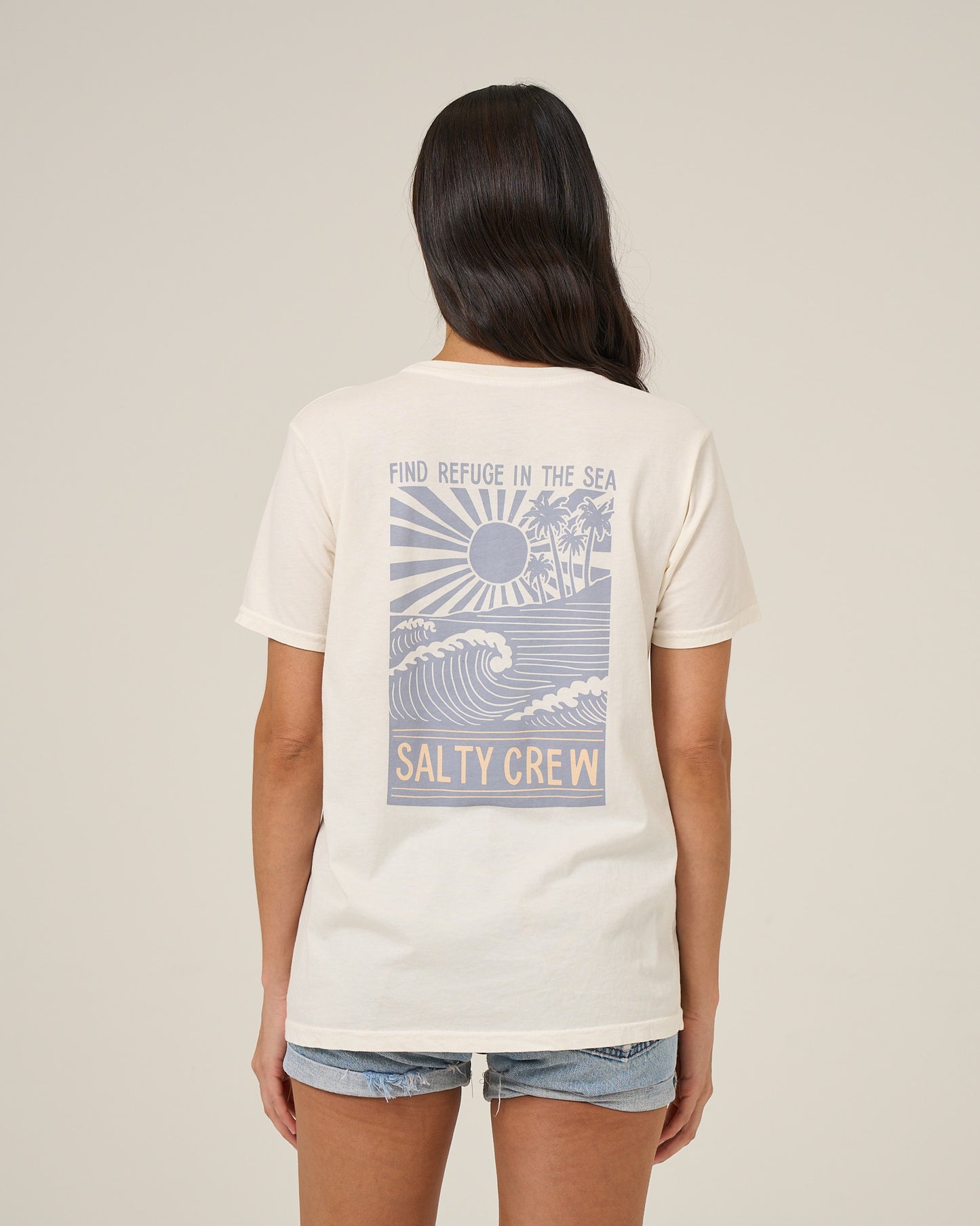 Back view of the Rise And Smile Boyfriend Tee - Off White. 