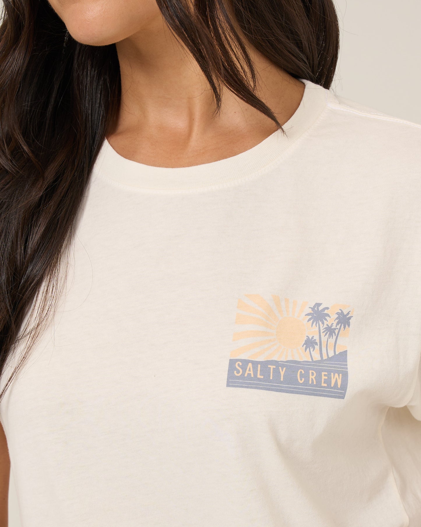 Close up front view of the Rise And Smile Boyfriend Tee - Off White. 