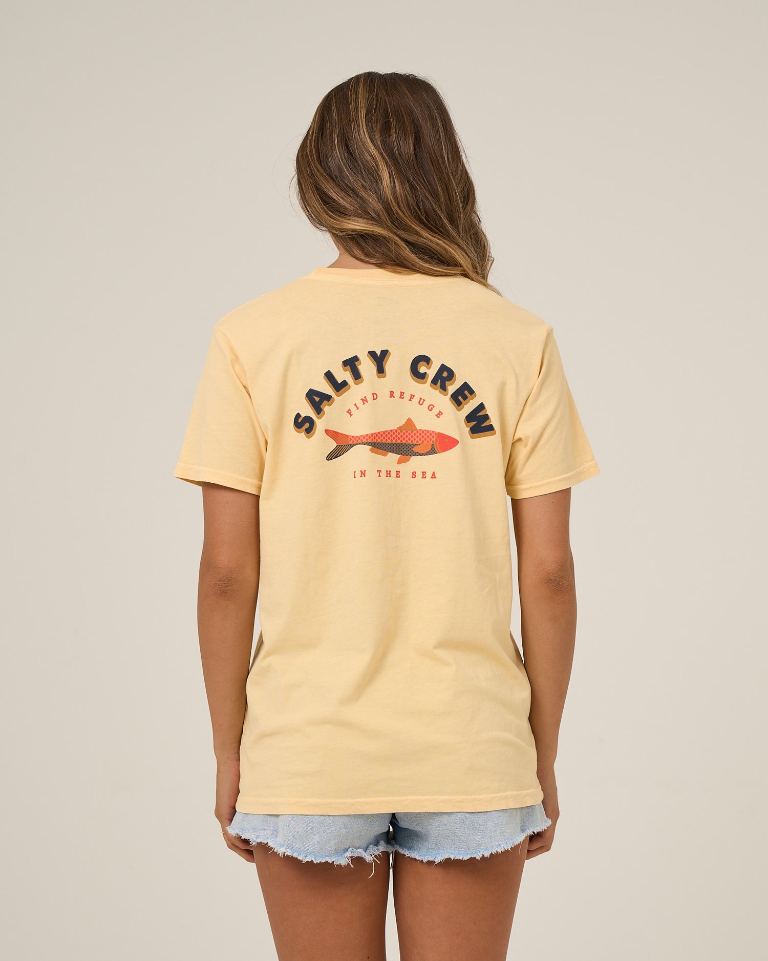 Back view of the Salty Sardine Boyfriend Tee - Custard. 